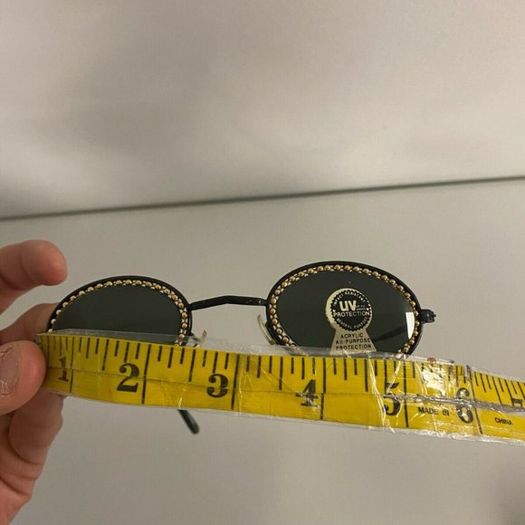 NOS Vintage 90s Gold Beaded Oval Sunglasses Black